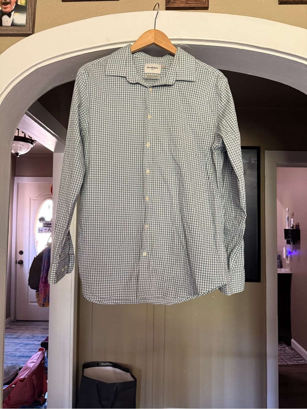 Goodfellow & Co Men's Blue and White Check Dress Shirt